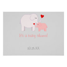 Pink Elephant Baby Shower Invitation