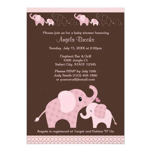 Pink ELEPHANT Baby Shower Invitation CE-P Kiss
