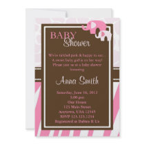 Pink Elephant Baby Shower Invitation Vertical