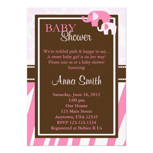 Pink Elephant Baby Shower Invitation Vertical