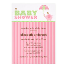 Pink Elephant Baby Shower Invitations