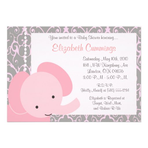 Pink Elephant  Baby Shower invite cute fun simple