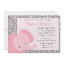 Pink Elephant  Baby Shower invite cute fun simple