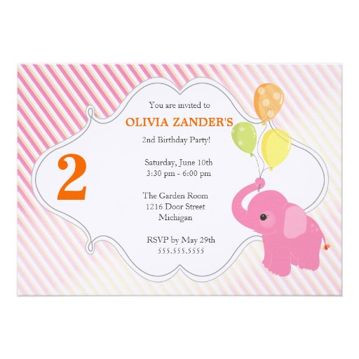 Pink Elephant Birthday Invitation