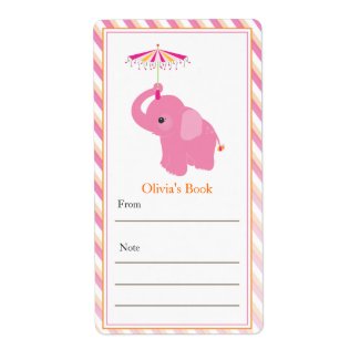 Pink Elephant Bookplate Shipping Label