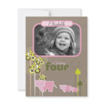 Pink Elephant Family Kid Birthday Party Invitation by fat_fa_tin Pink Elephant Family Kid Birthday Party Invitation