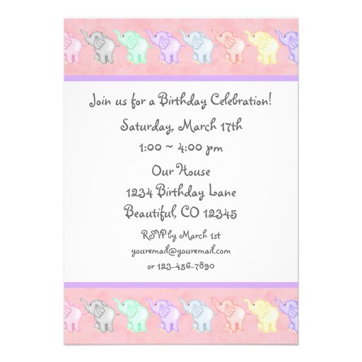 Pink Elephant First Birthday Party Invitation