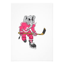 Pink Elephant Hockey Player Personalized Invitations