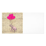 Pink elephant holding balloons custom photo card