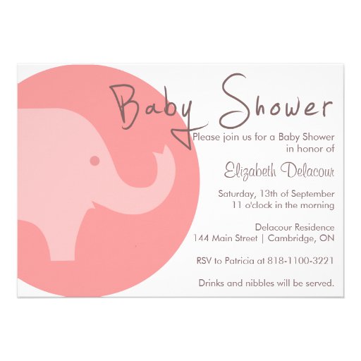 Pink Elephant It's a Girl Baby Shower Invitation