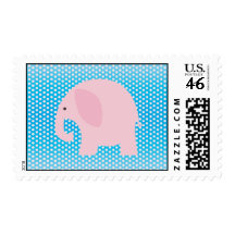 Pink Elephant on Blue Stamp