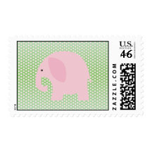 Pink Elephant on Mint Green Stamp