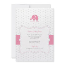 Pink Elephant Polkadot Baby Shower Invitation