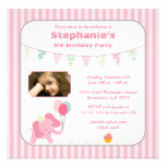 Pink elephant stripes birthday party invitation