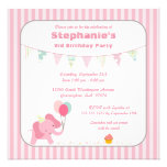 Pink elephant stripes birthday party invitation