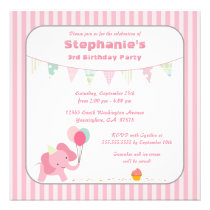 Pink elephant stripes birthday party invitation