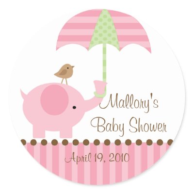 Baby Pink Elephant on Pink Elephant Umbrella Baby Shower Sticker By Celebrateitinvites