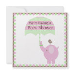 Pink Elephant Umbrella Bird Invitation