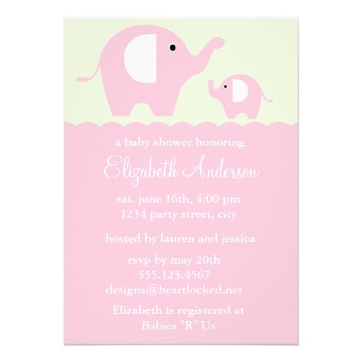 Pink Elephants Baby Shower Cards