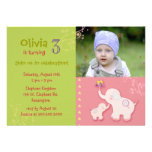 Pink Elephants Photo Birthday Party Invitations