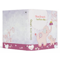 Pink Elephants & Umbrella Baby's First Photo Album 3 Ring Binders