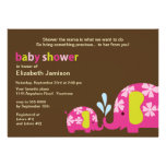Pink Elephants with Flowers Baby Shower Invitation