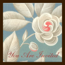 Pink Eye Rose Vintage Wallpaper Invitation invitations