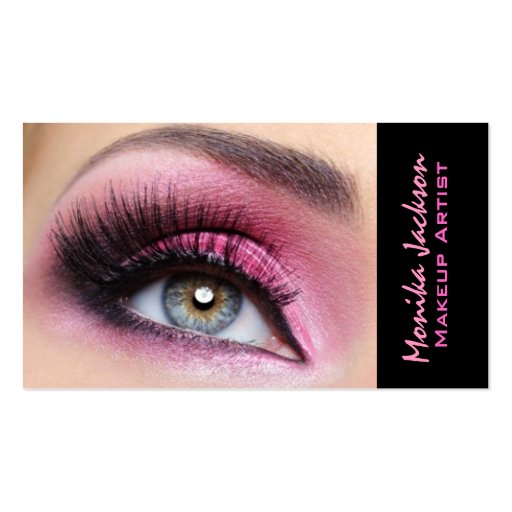Pink eyeshadow long lashes eyemakeup artist business card template (front side)