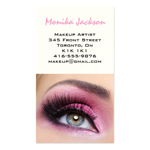 Pink eyeshadow long lashes eyemakeup artist business card template (back side)
