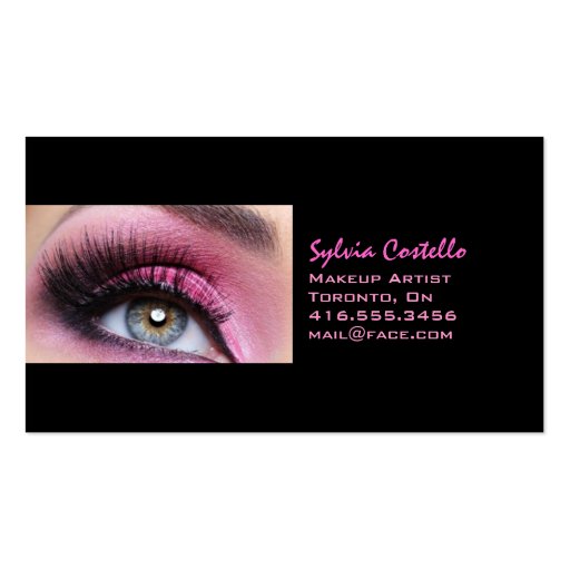 Pink eyeshadow long lashes eyemakeup artist card business card template (back side)