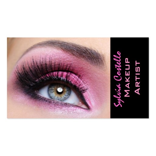 Pink eyeshadow long lashes eyemakeup artist card business card template (front side)