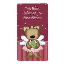 Pink Fairy Bear Bookplate Label