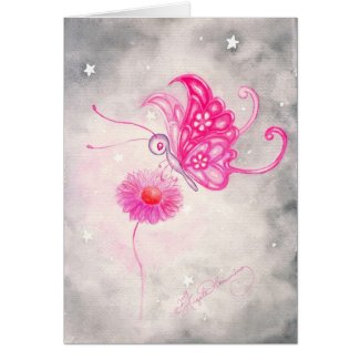Pink Fantasy Butterfly On Daisy Greeting Card