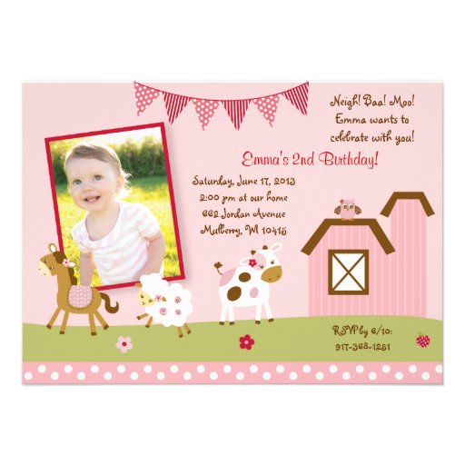 Pink Farm Animal Birthday Invitations