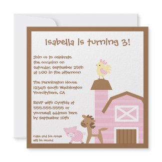 Farm Animal Birthday Party on Pink Farm Animals Girl S Birthday Party Invitation From Zazzle Com