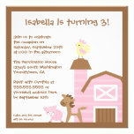 Pink farm animals girl's birthday party invitation