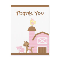 Pink farm animals girl's thank you post card