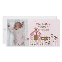 Pink Farm Animals Photo Birth Announcement 8x4 Photo Greeting Card
