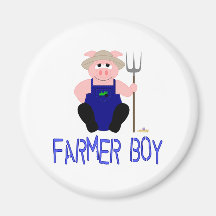 Pink Farmer Pig Blue Farmer Boy Fridge Magnet