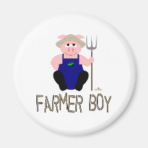 Pink Farmer Pig Brown Farmer Boy Refrigerator Magnets