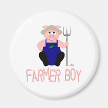 Pink Farmer Pig Pink Farmer Boy Refrigerator Magnets