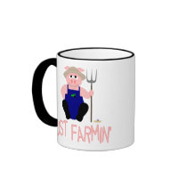 Pink Farmer Pig Pink Just Farmin' mugs by animalacres Pink Farmer Pig Pink Just Farmin' mugs
