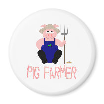 Pink Farmer Pig Pink Pig Farmer magnets