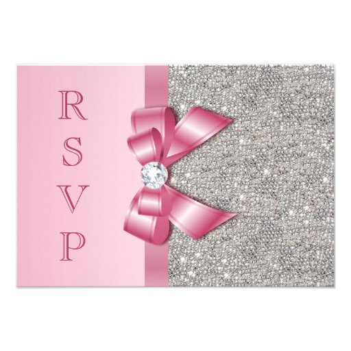 Pink Faux Bow & Diamonds RSVP Announcements