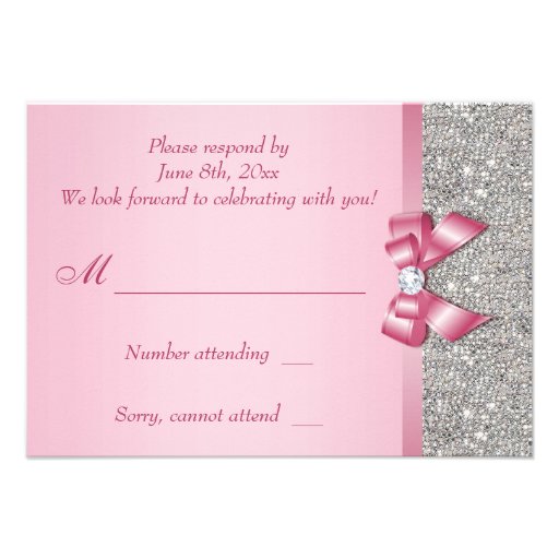 Pink Faux Bow & Diamonds RSVP Announcements