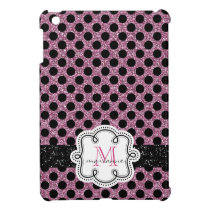 Pink Faux Glitter with Girly Monogram and Name iPad Mini Covers