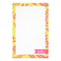 Pink Ferns Foliage on Green stationery