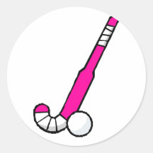 Pink Field Hockey Stick Round Sticker