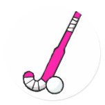Pink Field Hockey Stick Round Sticker