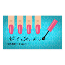 Pink Finger Nails On Blue Nail Studio Business Cards